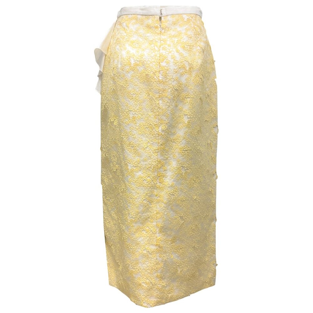 Markarian White / Yellow Floral Embroidered Midi Skirt - Picture 3 of 5